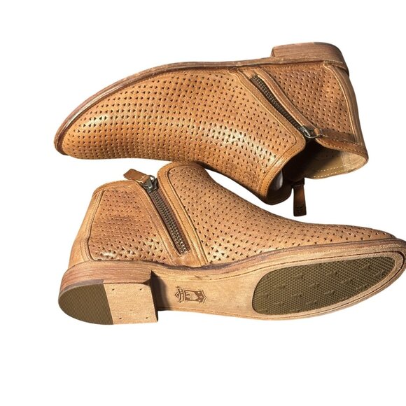 M.S. Trask Tan Leather Ankle Boots W/ Side Zippers - Picture 5 of 8